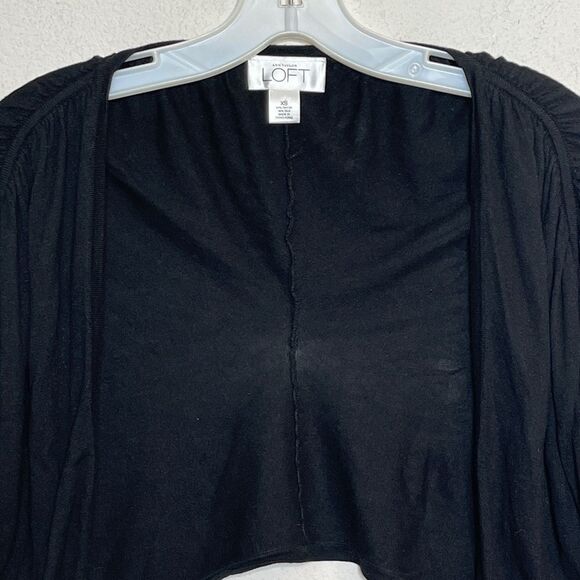 Ann Taylor LOFT Silk Blend‎ Sweater Cropped Wrap Jacket Black - Picture 3 of 5